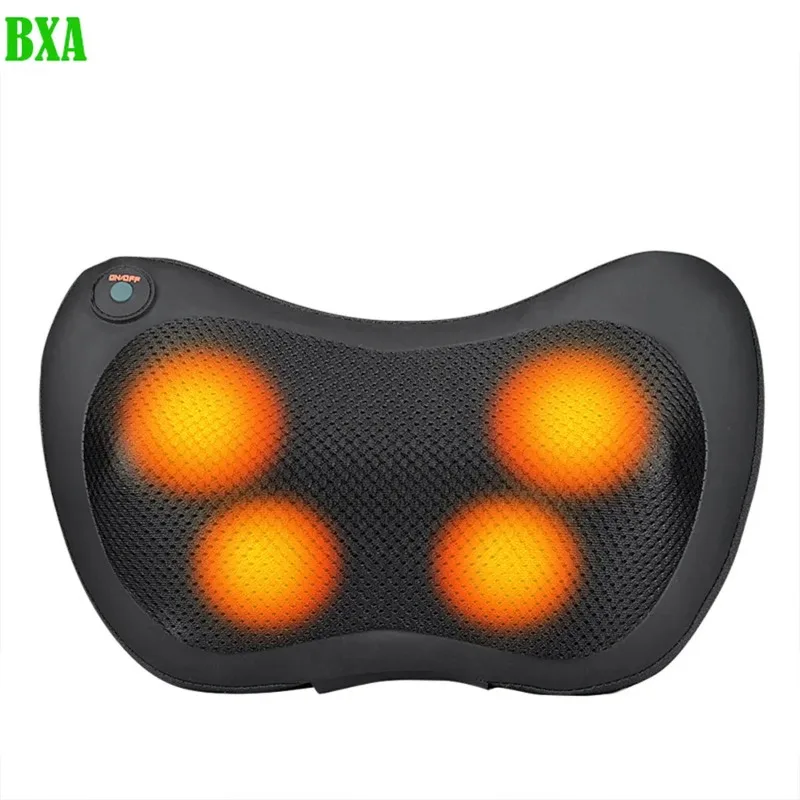Electric Heating Neck Massager Pillow EMS Pulse Neck Traction Device Spine Acupoint Massage Relax Pain Relief w/ AC Car Charger