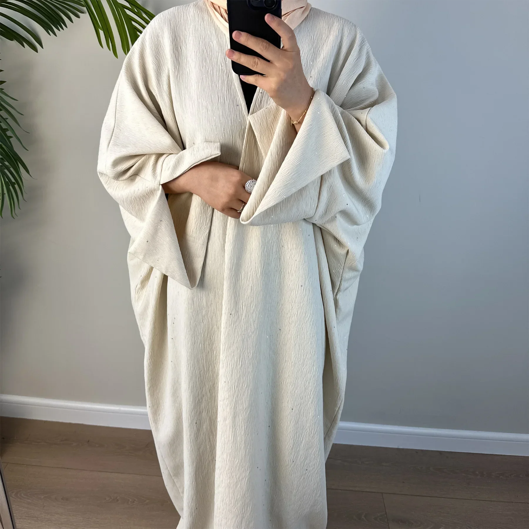 Winter Abaya Kimono with Shining Powder Thicken Plain Abayas for Women Dubai Autumn Modest Hijab Dress Islam Outfit Kaftan Robe