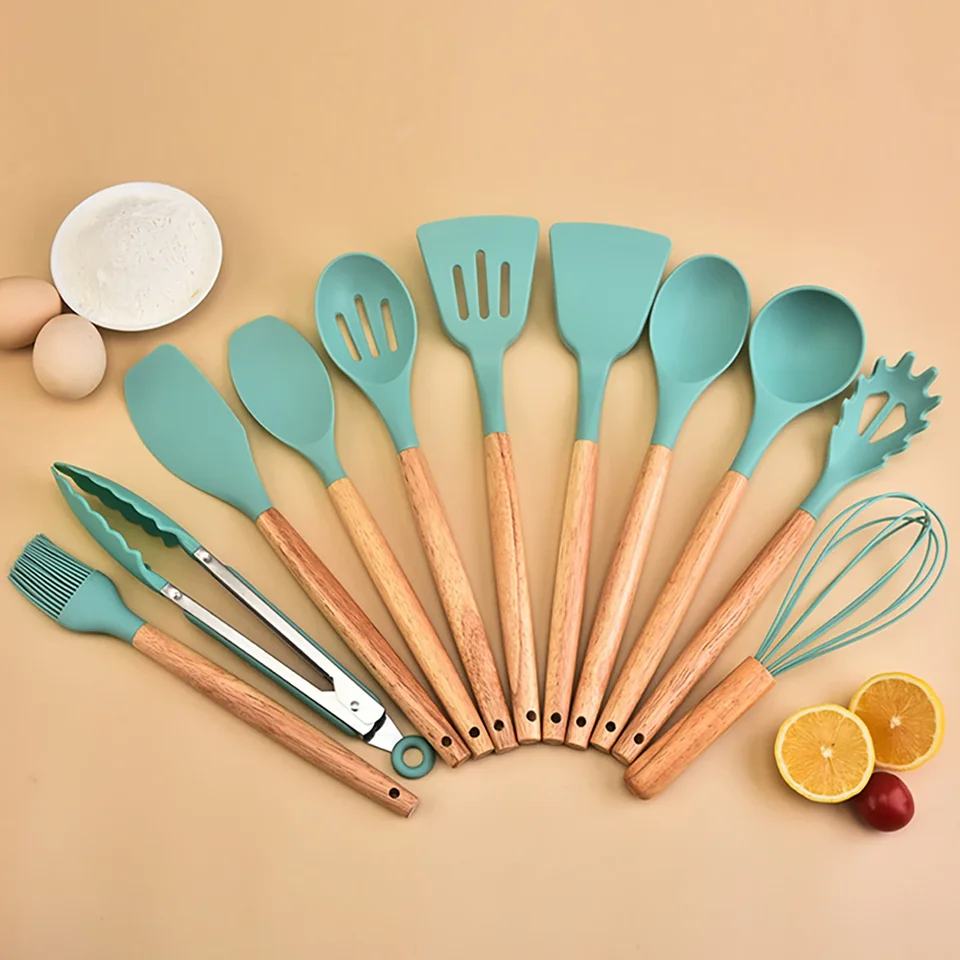 Ensemble D'Ustensiles De Cuisine 19 Pièces - Gel De Silicone Avec Manche En Bois Planche %c3%a0 D%c3%a9couper Et Seau De Rangement Ensemble D'Ustensiles De Cuisine 19 Pièces - Gel De Silicone Avec Manche En Bois Planche %c3%a0 D%c3%a9couper Et Seau De Rangement