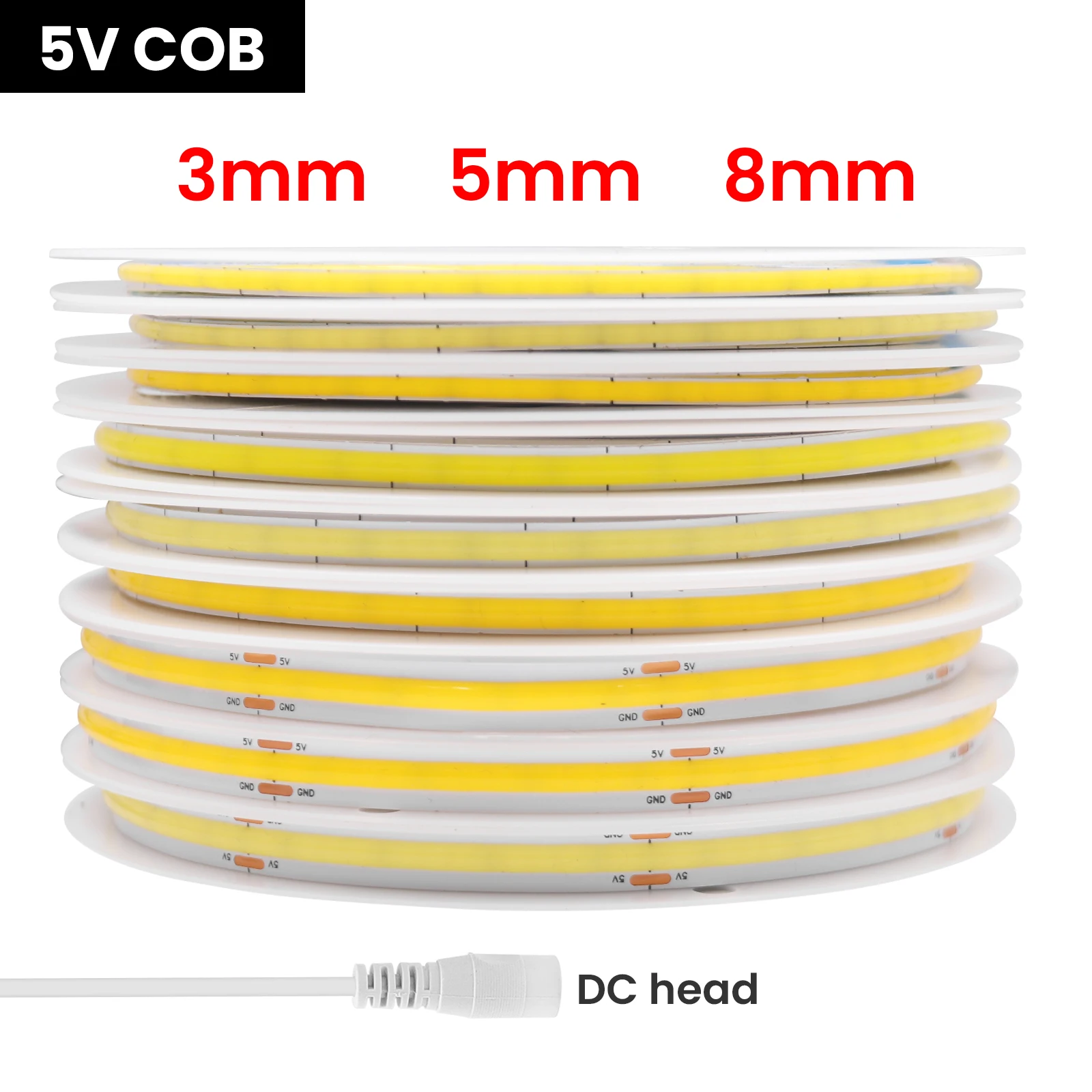 Description Picture 6 of item3mm 5mm 8mm COB LED Strip Light 5V 12V 320LEDs/m High Density Flexible LED Tape 3000K 4000K 6000K Kitchen Under Cabinet Light