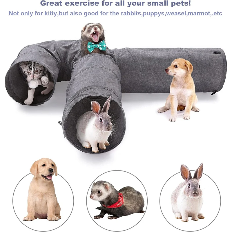 Title 8, Cat Tunnel Large 3 Way Collapsible Cloth Pet Tu...