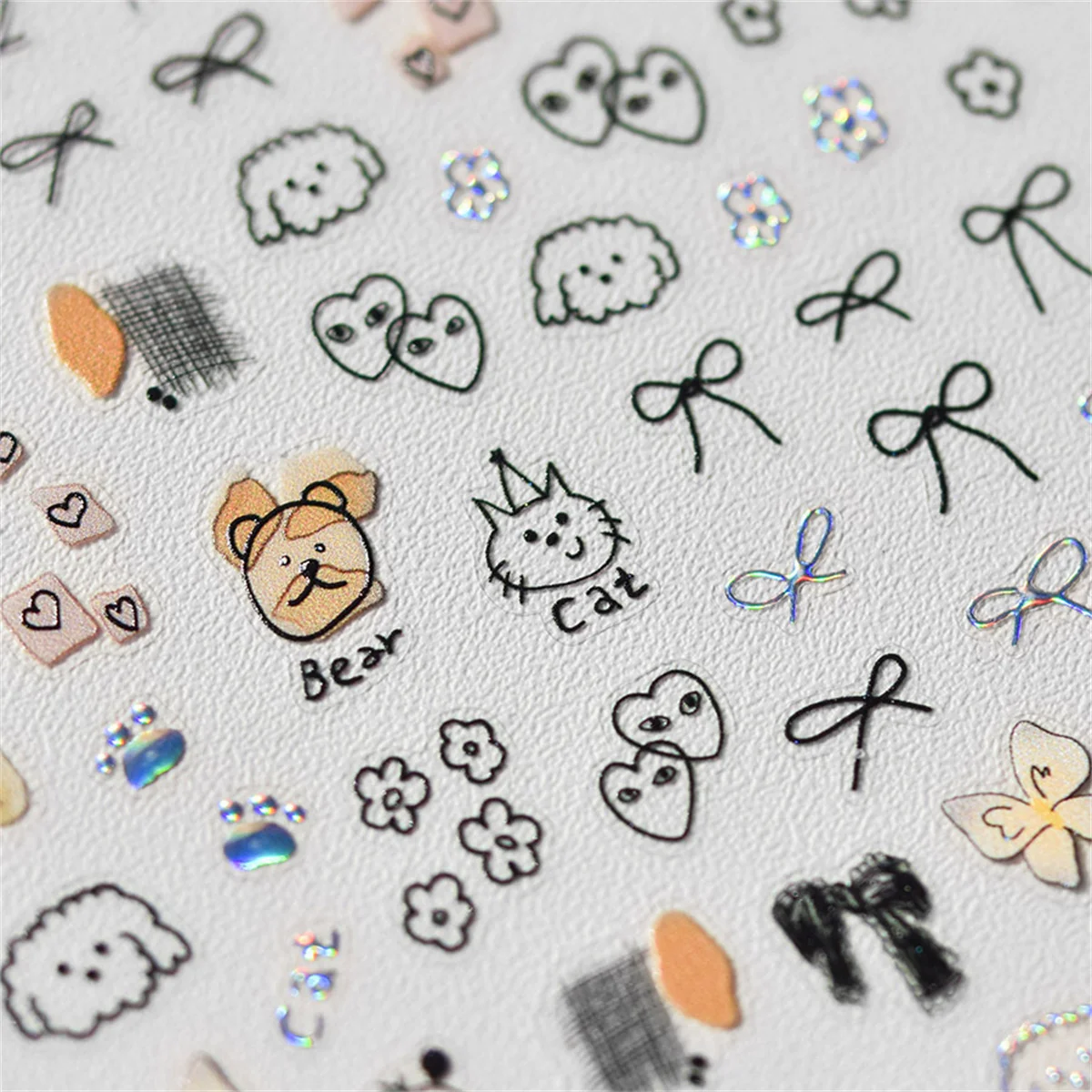 1pcs Cute Sketching Graffiti Animal Cat Dog Rabbit Bear Laser Nail Art Sticker Designs Self Adhesive Decoration Decal Acessories nail stickers nail art decoration nail decals
