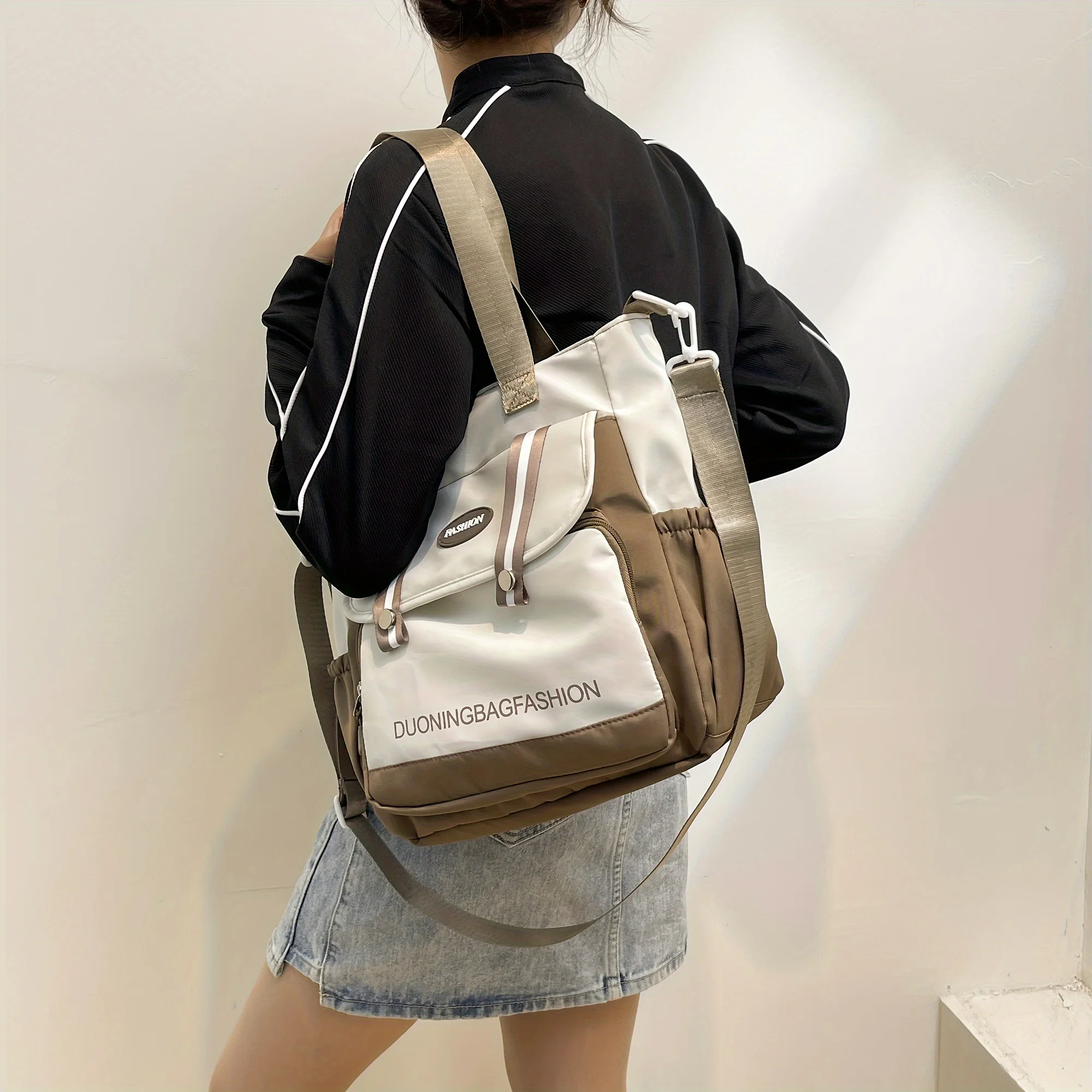 Korean Women's Bags Large Capacity Student Book Bag Unisex Shoulder Bag Multiple Pockets Crossbody Bag