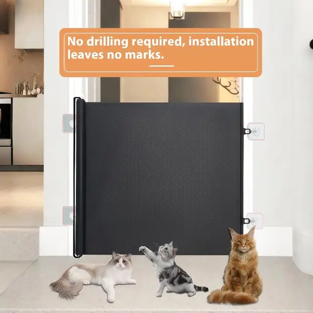 Safety Pet Mesh Fence Cat Gate Retractable Safety Gates For Pets No Drilling Barrier Childproofing For Small Medium Large Breeds 2