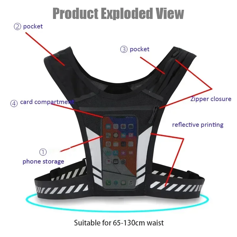 Reflective Running Backpack Lightweight Sports Running Cycling Vest Mobile Phone Cards Bag Men and Women Jogging Fitness Vest 4