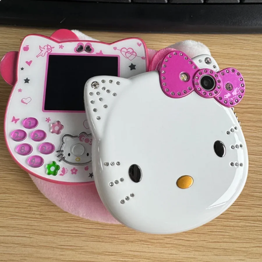 

Новинка 2024, милый мини-телефон-книжка с рисунком Hello Kitty для девушек, телефон для студентов, Детская музыка