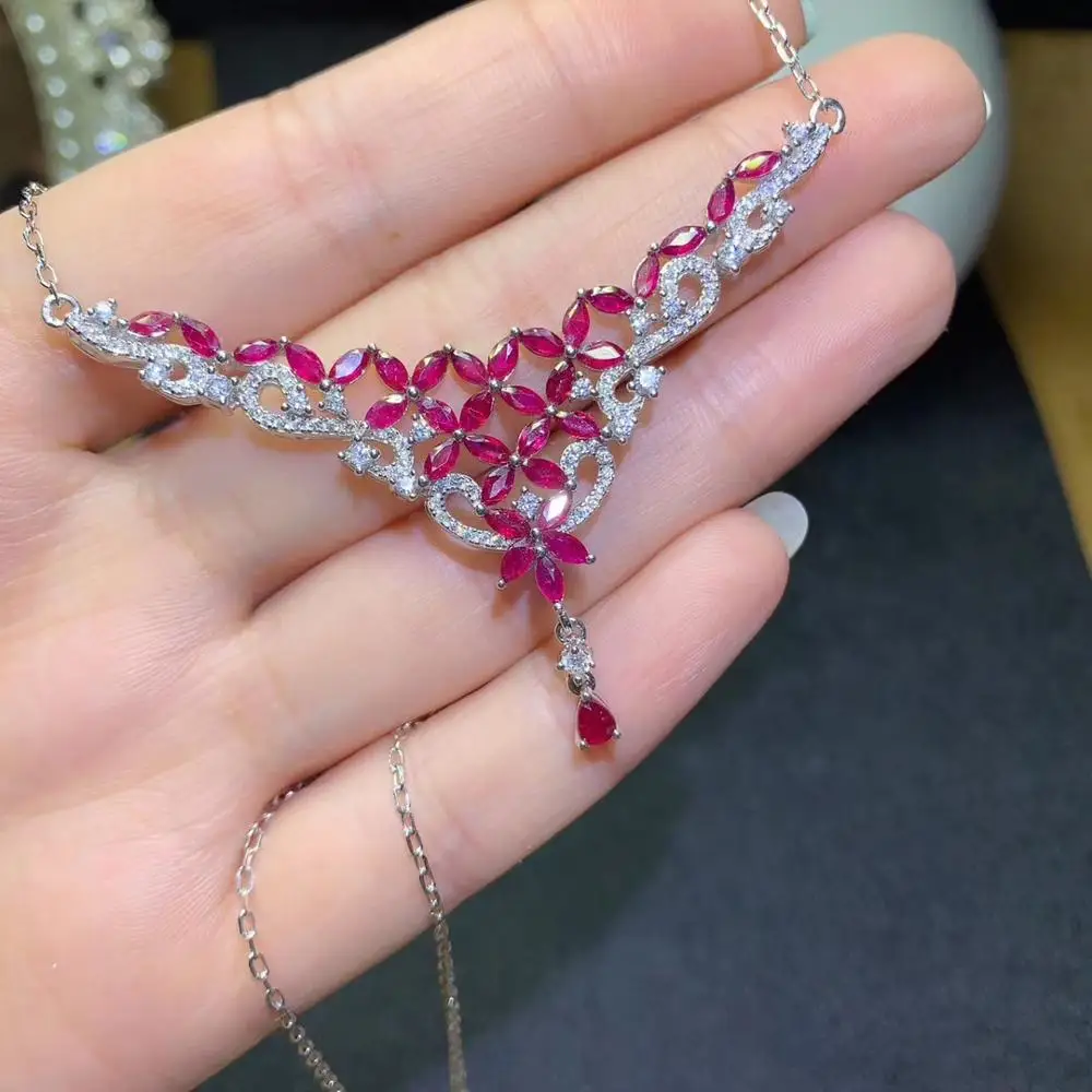 

AJS16 red Ruby gemstone necklace for women silver jewelry natural gem birthday party anniversary banquet gift fine jewelry