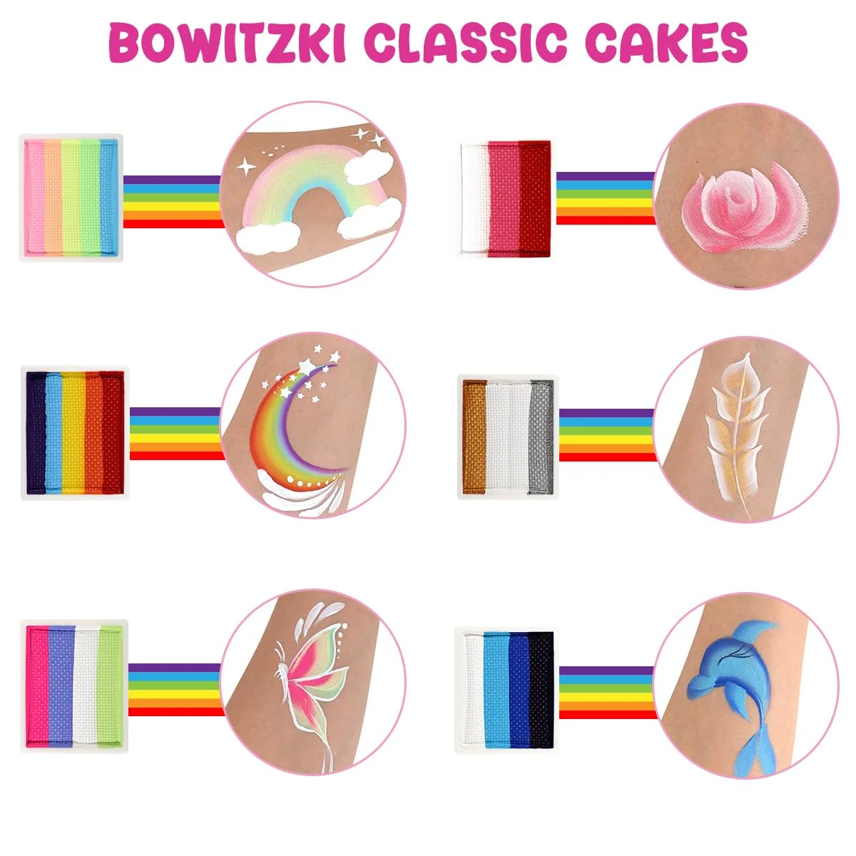 Description Picture 3 of itemBowitzki Face Paint 12x10gm Professional Body Paint Kit For Kids Adults Stencil One Stroke Split Cake Rainbow Makeup
