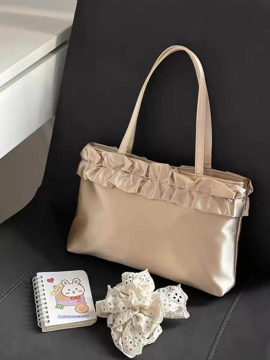 JIAERDI Versatile Gold Shoulder Bags Wallet Women Retro Satin Casual Large Capacity Handbag Ladies Harajuku Tote Bag Aesthetic