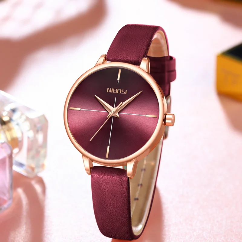 

NIBOSI Women Watches Fashion Analogue Watch for Female Ladies Clock with Leather Strap Waterproof Women Wristwatches Birthday