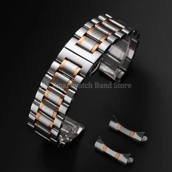 Solid Stainless Steel Watch Band with Flat Curved End and Butterfly Clasp Bracelet - 16mm (SilverRosegold)