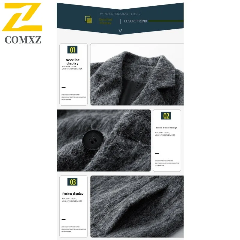 ​Men Casual Long Windbreaker Autumn Winter Korean Style Solid color Coat Windproof Fleece Lined Cold weather protection Jacket