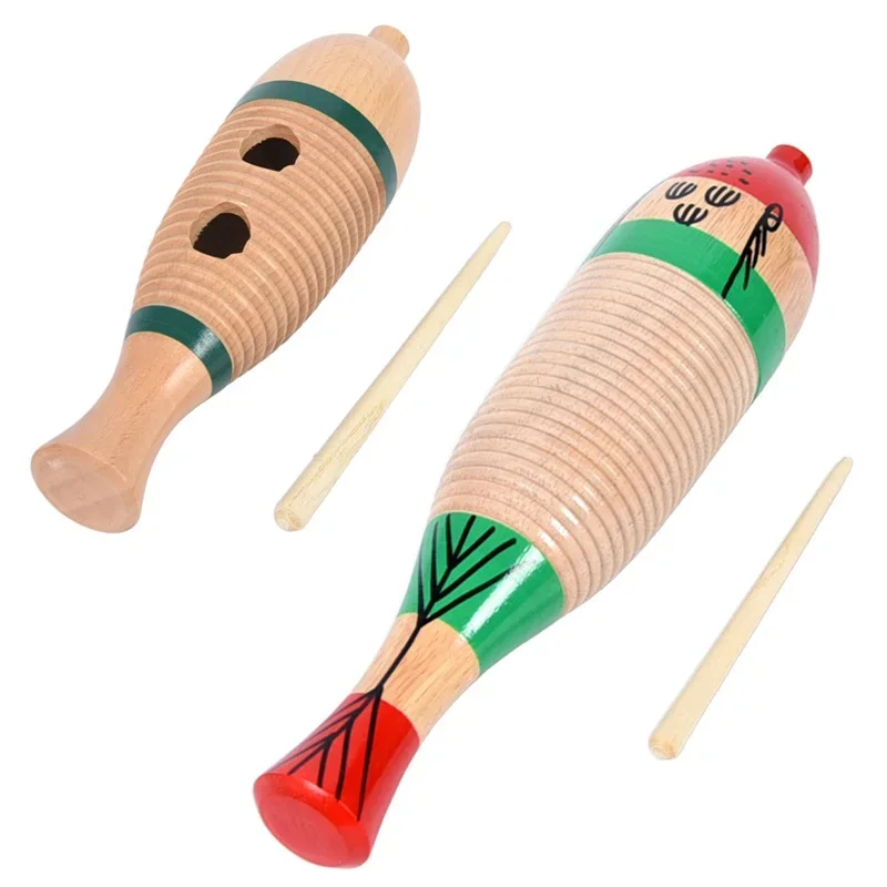 Toddler Musical Instruments Rhythm Toy Wooden Fish Frog Guiro Music Toys Baby Kid Child Early Educational Percussion With Mallet