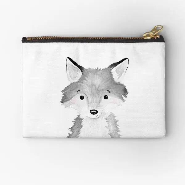 

Черно-белые кармашки на молнии с изображением милой лисы, женская сумка для ключей и нижнего белья, маленькие карманы для хранения монет и чистых носков