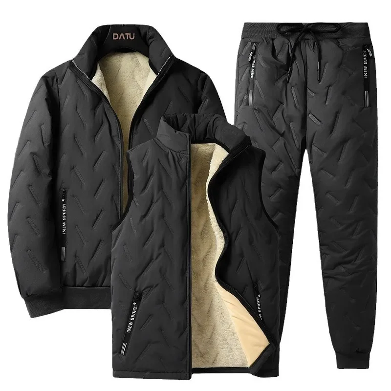 Down Jacket,Women Jacket,Mens Jacket Fleece-Lined Warm Winter Three-Piece Set Cotton Coat Jacket Windproof Thickened Sheep Velvet Trousers Casual Style