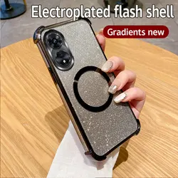 Shockproof Clear Magnetic Ring Phone Case with Glitter Cover for OPPO A77 5G 2022 (Black)