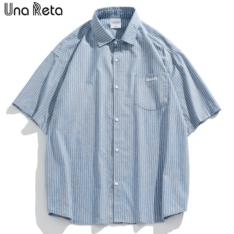 

Una Reta Men's Shirt Summer Tops Streetwear Stripe Short Sleeve Shirts For Men Harujuku Single-breasted Loose Cotton Shirts