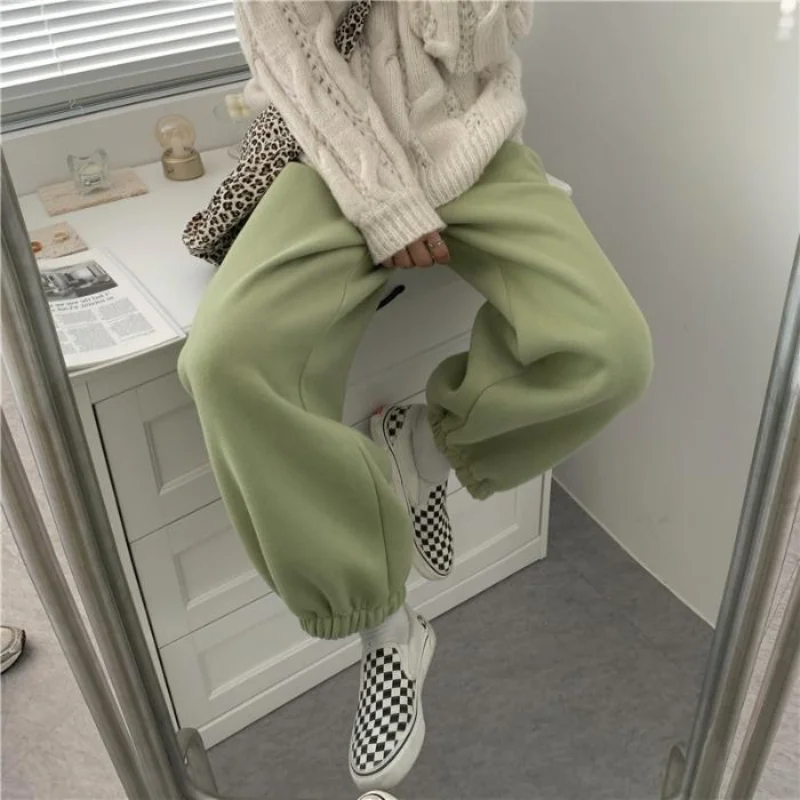 Autumn Winter New Elastic Waist Thick Casual Pants Solid Color Loose All-match Sports Pants Street Casual Fashion Women Clothing