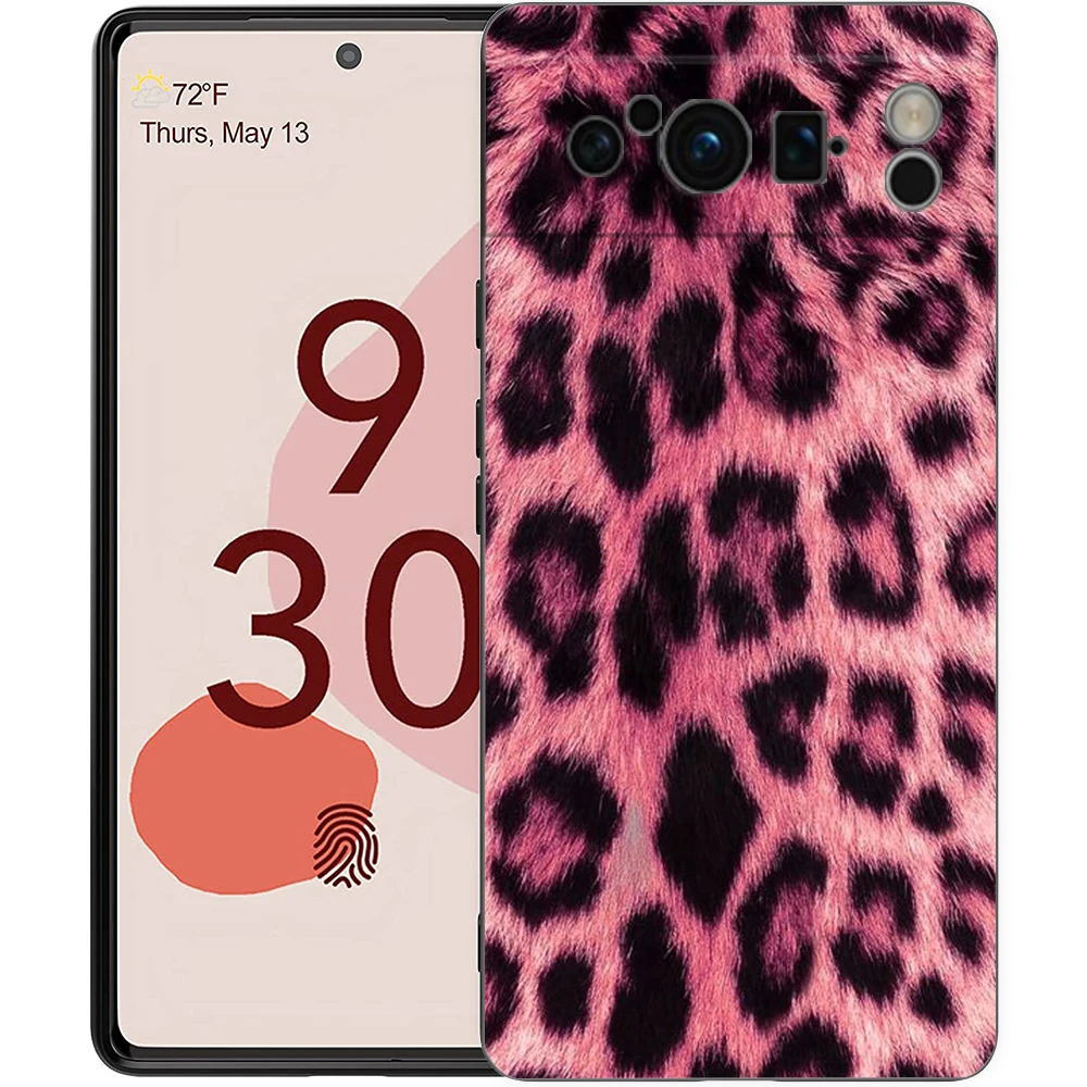 Luxury Black Soft TPU Phone Case with Pink Leopard Print Pattern