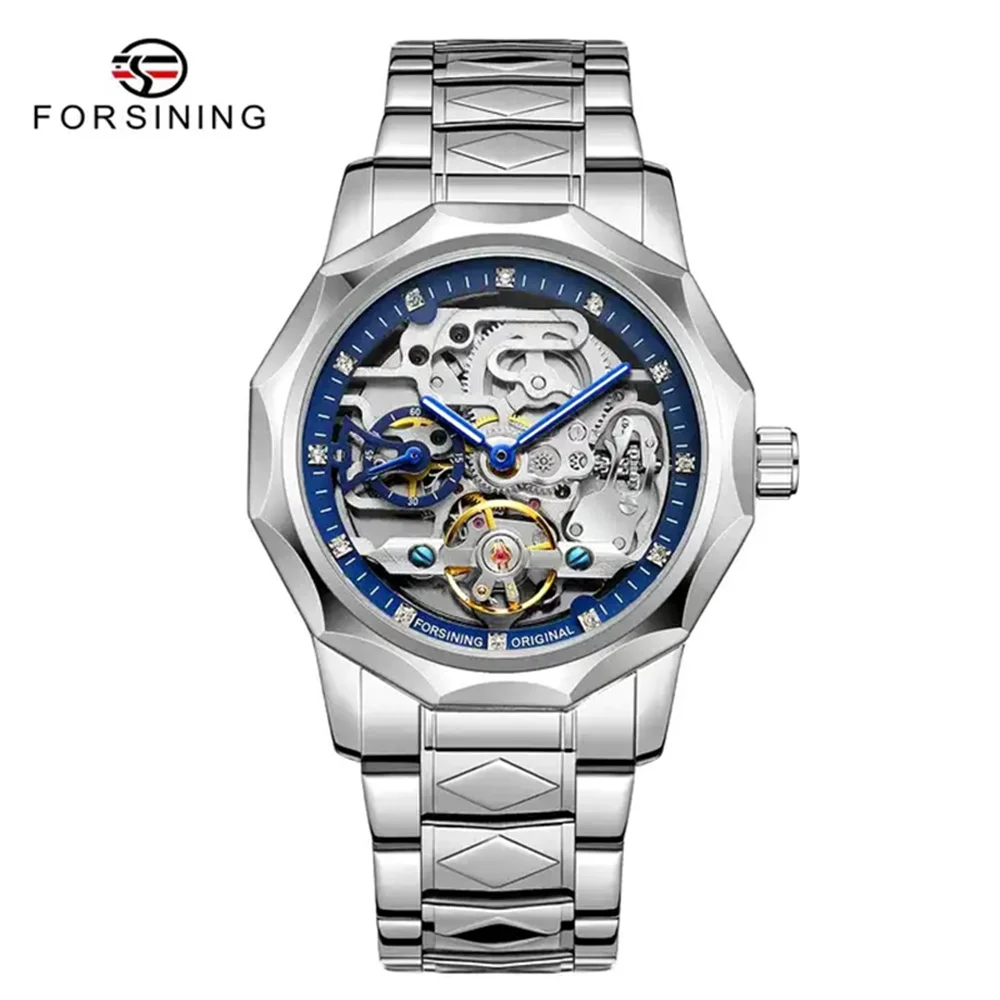 Forsining 199A Hot sell Brand Skeleton Transparent Stainless Steel Automatic Mechanical Male Wrist Watches for Men montre homme