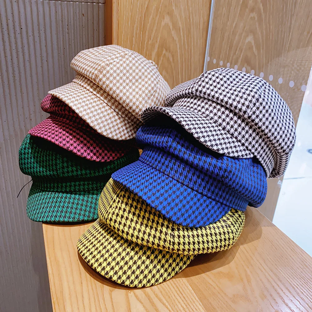 New Fashion Plaid Newsboy Hat for Women Winter Cap Macaron Style Cadet cap