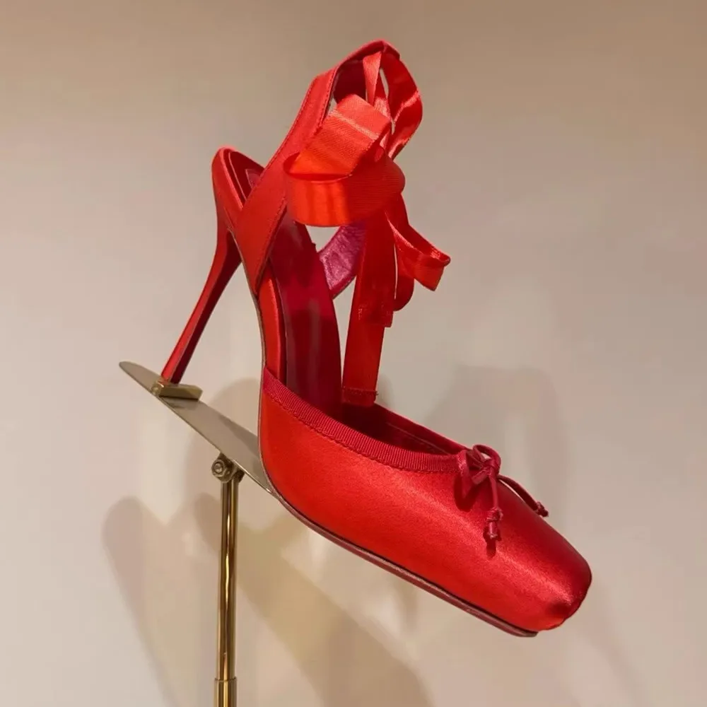 2025 Women Summer High Heeled Shoes for Woman's Square Toe Thin Heels Butterfly-Knot Pumps Sexy Ladies Ankle Strap Wedding Shoes 3