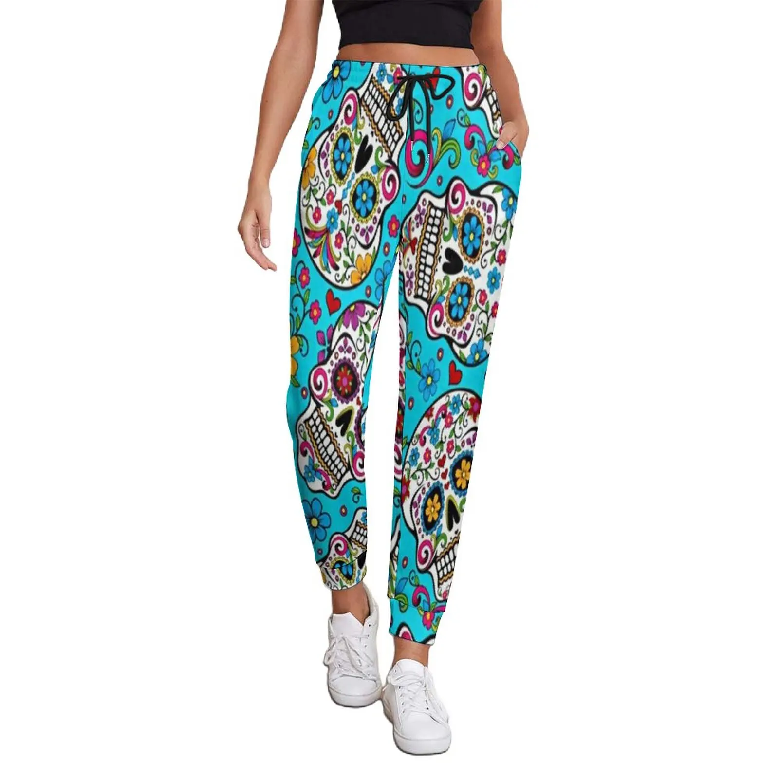 

Женские брюки для бега с принтом в виде черепа, большие размеры до 3XL