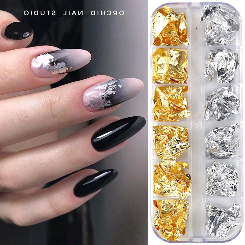 1 Box Silver Irregular Aluminum Foil Colorful Paper Nail Art Sticker 3D Glitter DIY Manicure UV Gel Polish Nail Decoration Tools nail glitter nail decoration nail decorations