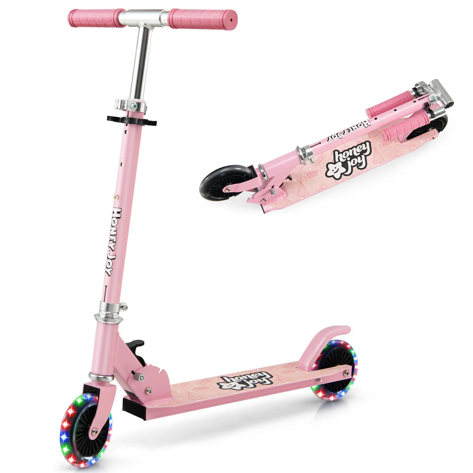 

Babyjoy Folding Adjustable Height Kids Toy Kick Scooter Rear Brake 2 Flashing Wheels