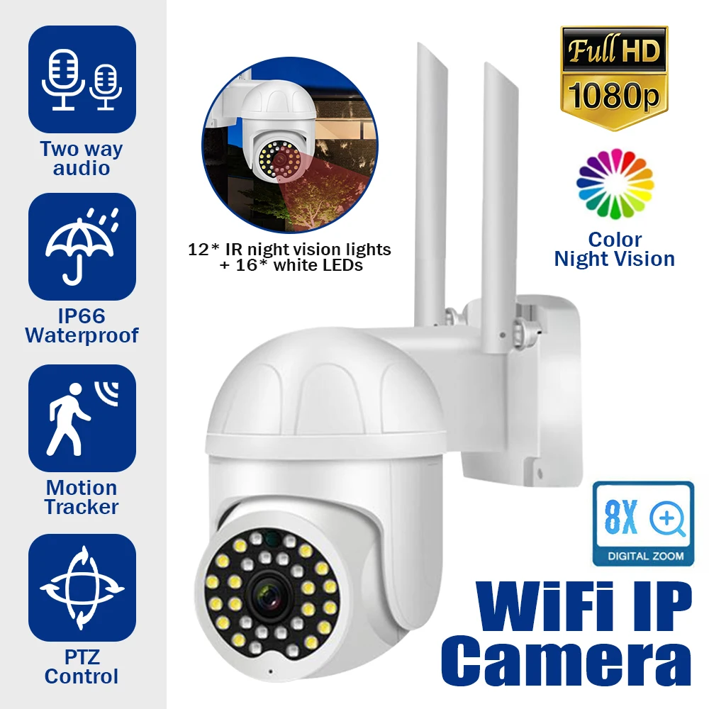 

1080P HD WiFi IP Camera Outdoor Wireless Security Camera PTZ Surveillance Camera 2 Way Audio Motion Detect Wireless IP Cameras