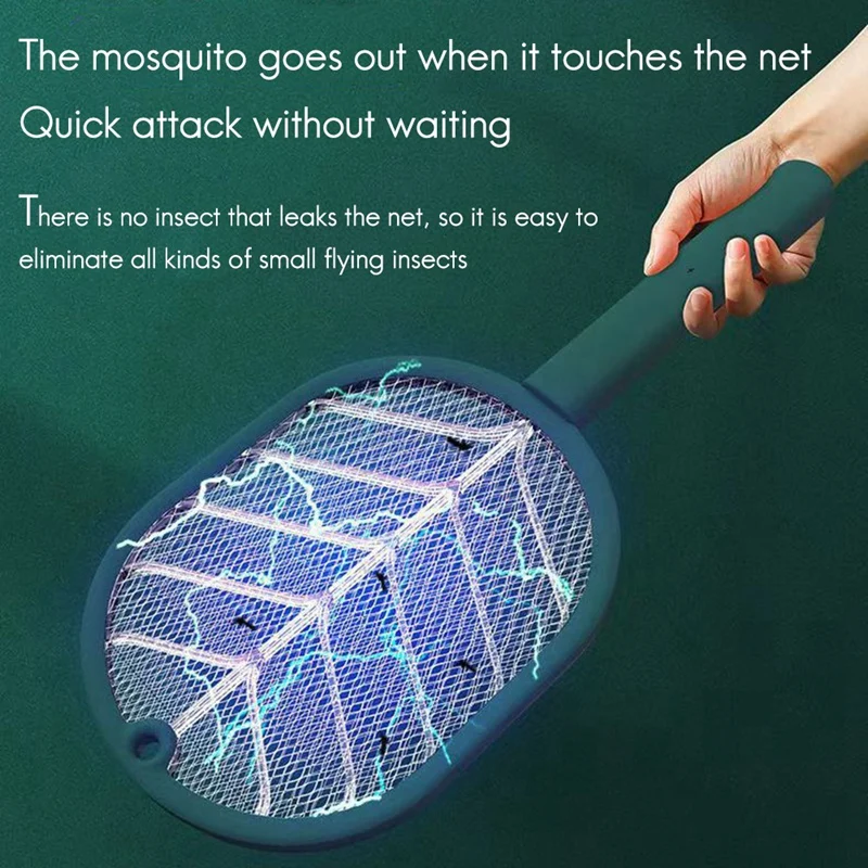 Handheld Rechargeable Tennis Mosquito Racket Trap Lamp Electric Fly Swatter Bug Safety Mesh Cordless Tray for Summer