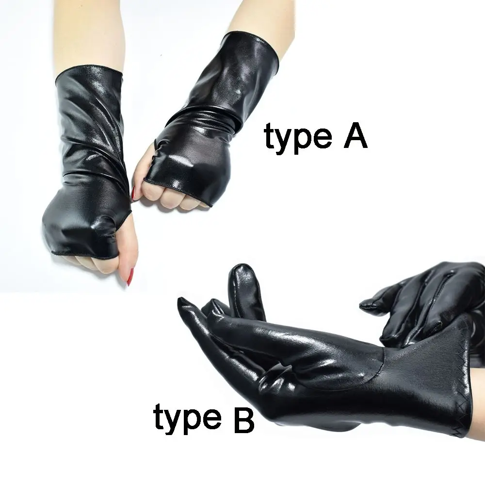 1 Pair Fashion Leather Gloves Men Women PU Mittens Hip-Hop Dance Gothic Punk Cosplay Black Gloves Dress Up Halloween