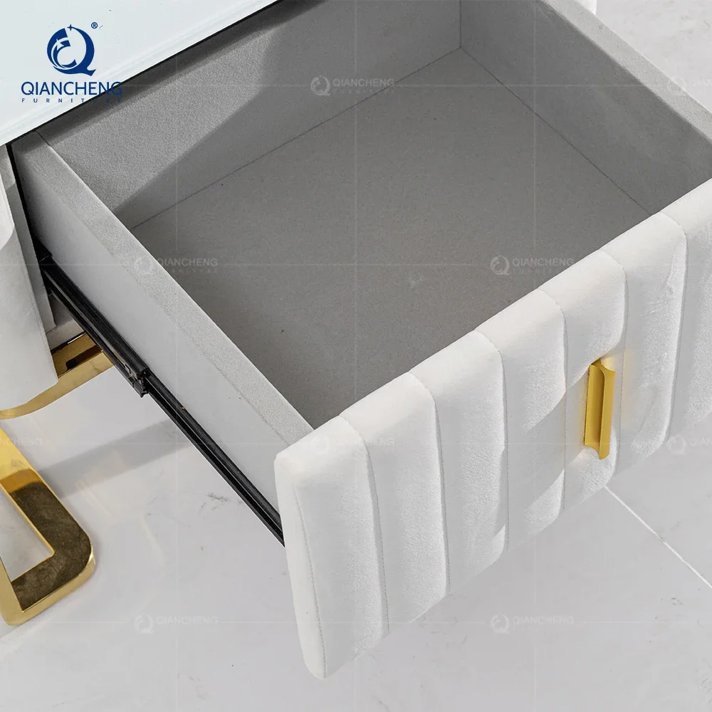 Minimalist Style Velvet Fabric Bedside Table With Strong Box Children's White And Gold Steel Bedside Cabinet With Table In China