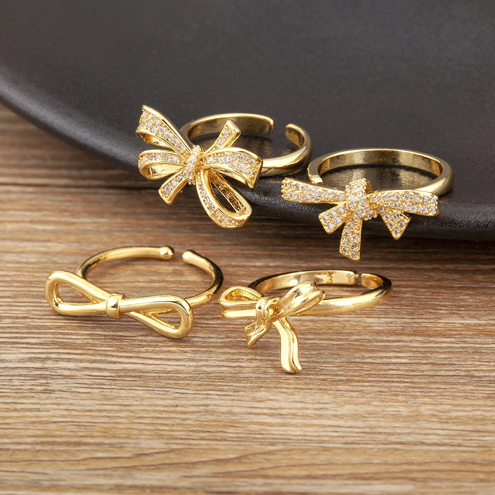 AIBEF لطيف أنيق 5 نمط القوس شكل قابل للتعديل افتتاح خواتم النساء النحاس الزركون مجوهرات مزاجه الحلو الإكسسوار فتاة هدية