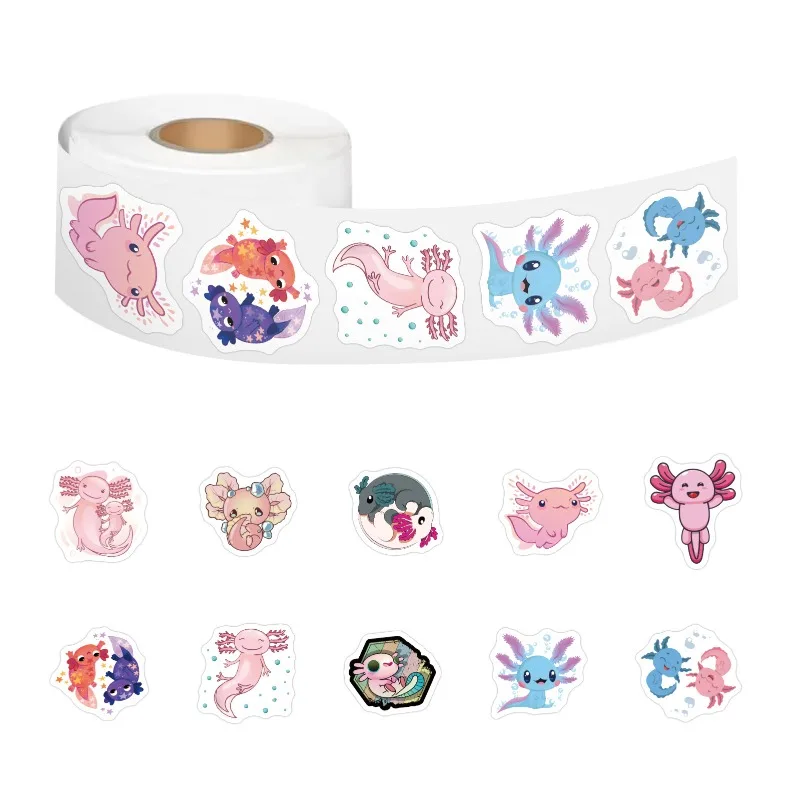 

500pcs Cartoon Kawaii Cynops Pogona Vitticeps Animal Stickers for Car Laptop Phone Teacher Reward Circular Sealing Label Sticker