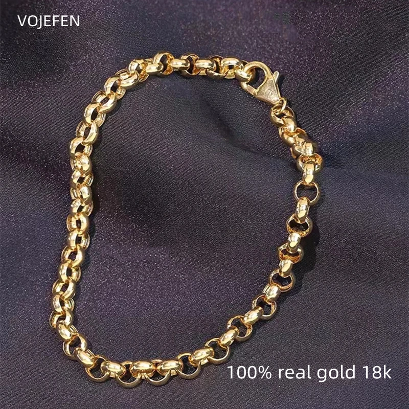 

VOJEFEN 18K Gold Bracelet Mens Jewellery AU750 Dainty Simple Chains Trendy Jewelry for Girl Beautiful Personalized Holiday Gift