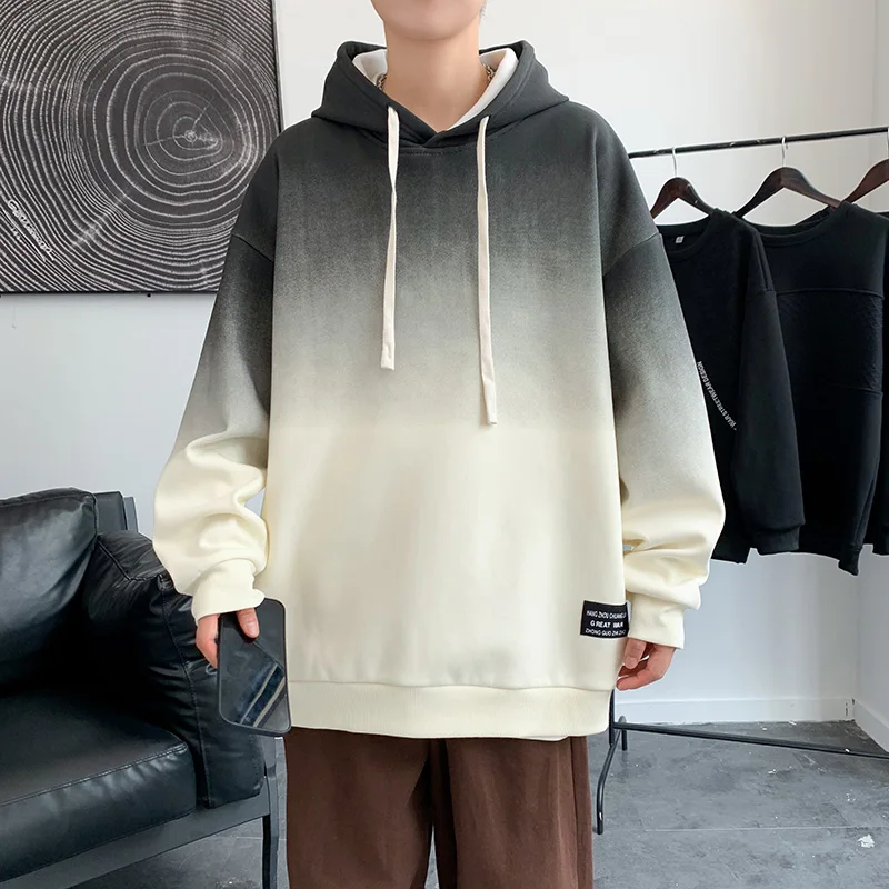 

New Men's Gradient Hoodie Sweatshirt Foam Couple Hoodie Long Sleeve Loose Simple Design Harajuku Street Boy Pullover Sweater