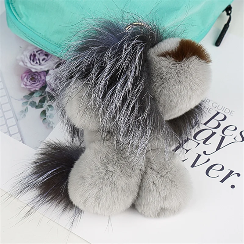 Multi Color Fluffy Real Rabbit Fur Fluffy Keychain Trinkets Women's Toys Fluffy Little Lion Dolls Car Keychain Cute Gift