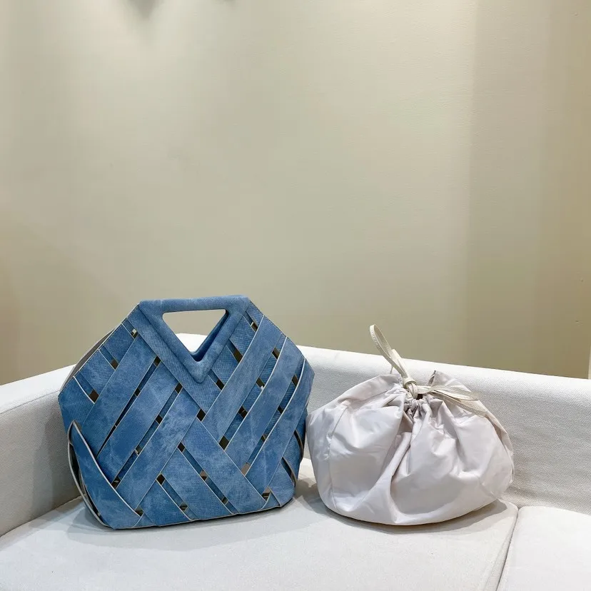 2024 New Hollow knitwear Bag Fashion Tote Bag Mother And Child Bag Set Spring Design Basket Bag Blue Clutch Bag