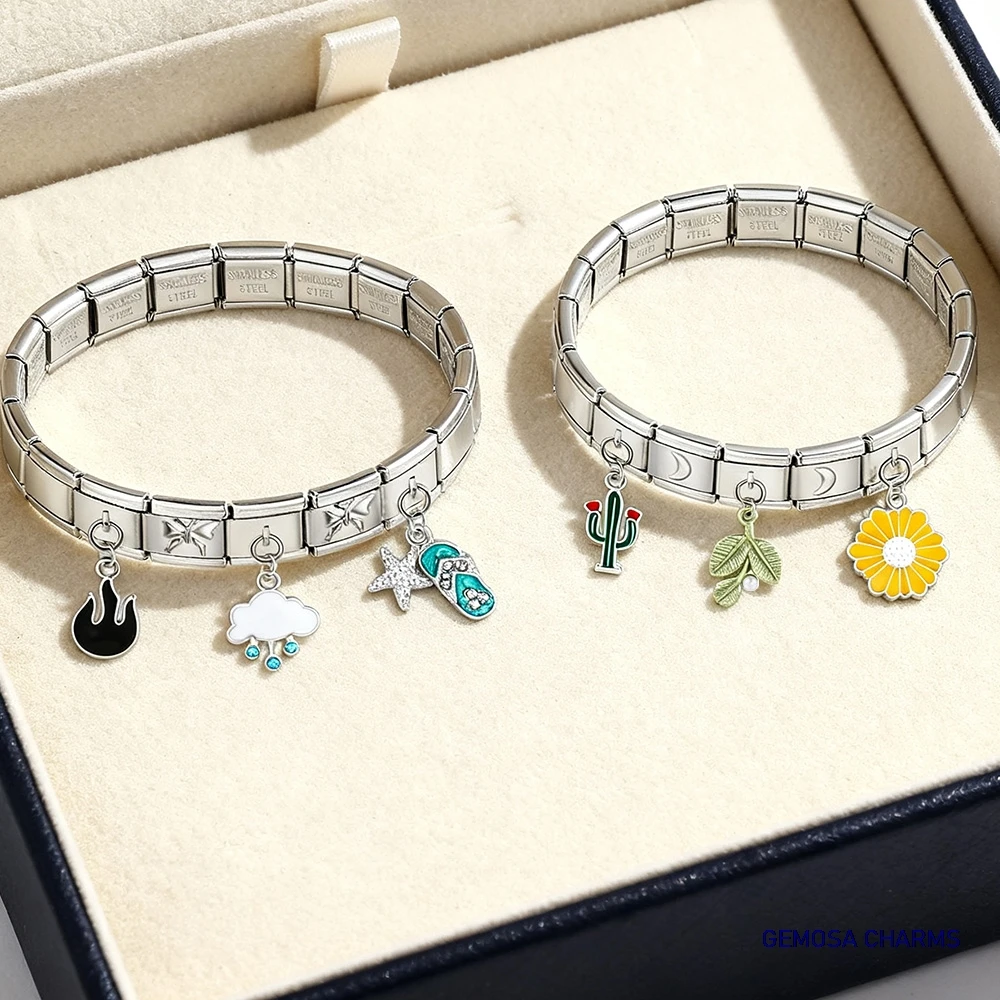 GEMOSA Charm-Anhänger, Skateboarding, Wolken, Regenbogen-Engel, Tränen, italienischer Link, passend für 9 mm Armbänder, DIY-Edelstahl-Schmuck – Detail 3