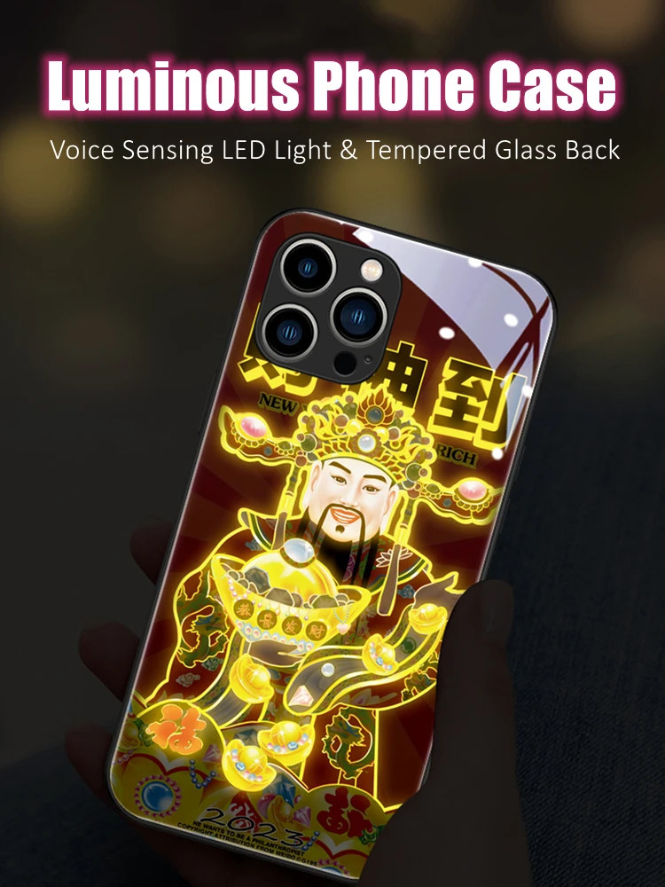 

Money God Father LED Light Glowing Luminous Phone Case Birthday Gift for OPPO Reno 4 5 6 7 8 9 Find X5 Realme X50 Pro Plus SE