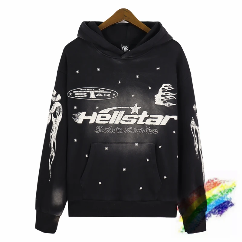 

Vintage Washed Black Star Printing Hellstar Hoodie Men Women Top Quality Sweatshirts Oversized Pullovers Hooded