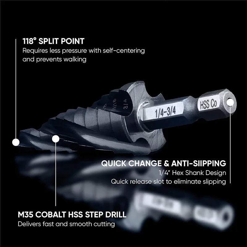 M35 Cobalto Contiene Trapano A Gradino A Spirale Esagonale Apri Fori In Acciaio Inossidabile Pagoda Punta Da Trapano Per Fori 3 12/4 12/4 20mm Strumento Di Taglio - Foto 6