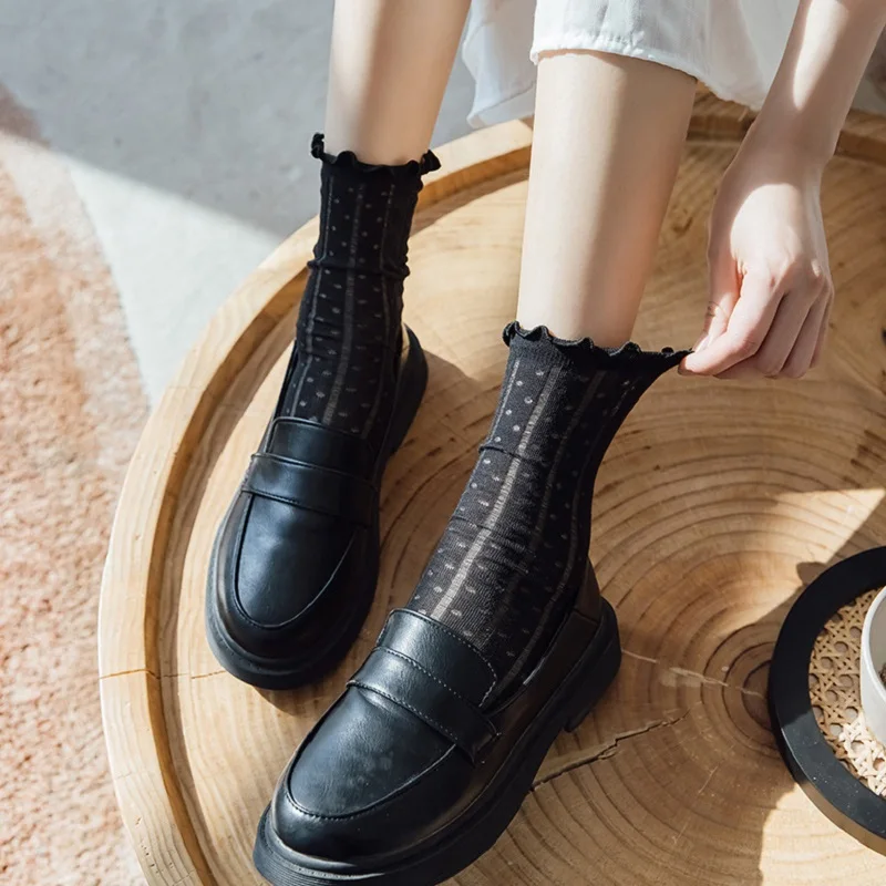 Spring Summer Women Socks Lady Long Lace Harajuku Ruffle Casual Sweet Kawaii Floral Breathable Lolita