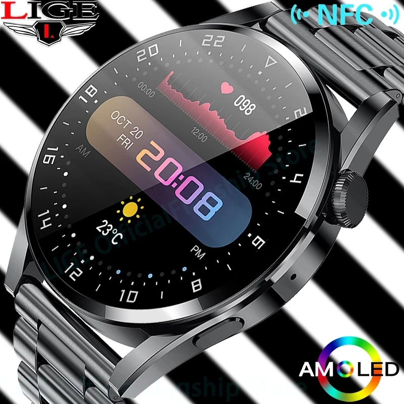 Lige Nfc Smart Watch Amoled Men Smartwatch Tiktok Like Control Digital