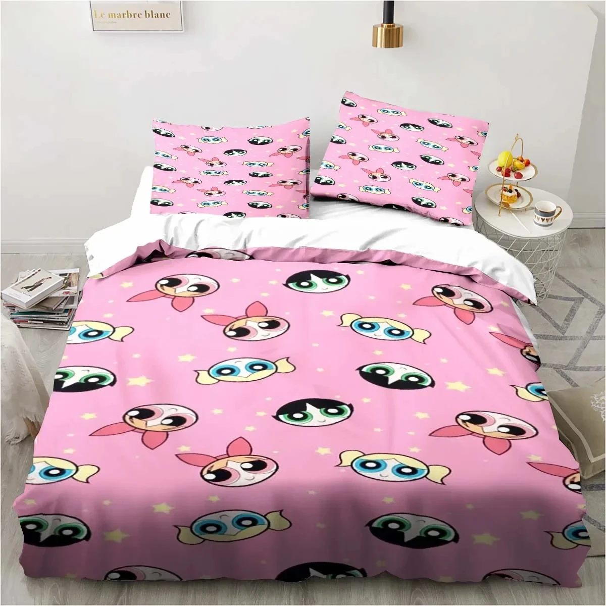 Anime Powerpuff Cute Grils Cartoon Bedding Set Duvet Cover Bed Set Quilt Cover Pillowcase Comforter king Queen Size Boys Adult 5