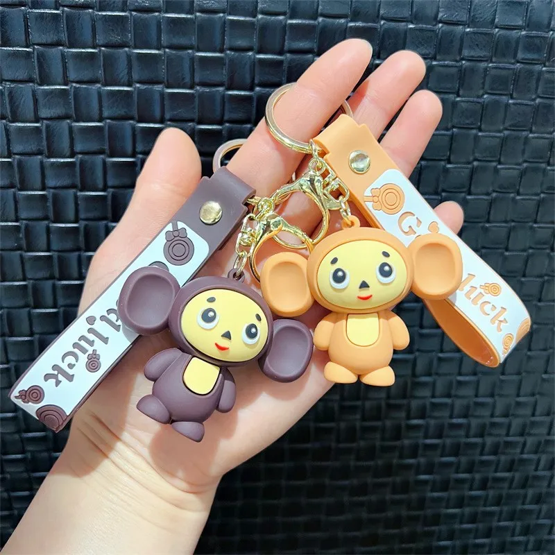 Movie Cheburashka Monkey Keychain Cute Silica Gel Backpack Pendant Cosplay Animal Keyring Pendant Key Chains Prop Xmas Gift