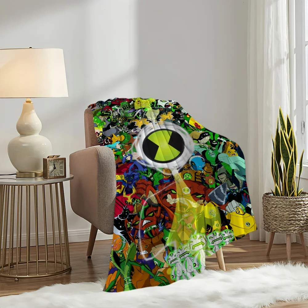 Cartoon B-Ben 10 Cool Green Blanket Plush Nap Sofa rug for Living Room Warm Office Bedroom Birthday Home Travel Kid Gifts 4
