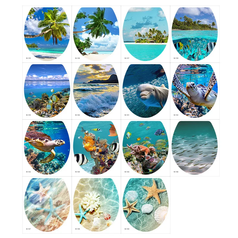 Toilet Seat Stickers DIY Undersea Animal Pattern Bathroom Decor 3D PVC Art Wallpaper Removable Bathroom Decals