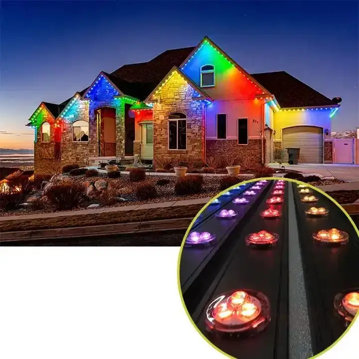 RGBW IC 주소 지정 가능 영구 LED 픽셀 포인트 퍽 라이트, 백색 와이어 간격, 스트링 당 5 픽셀, DC24V, 30mm 개방 구멍, IP68, 20cm